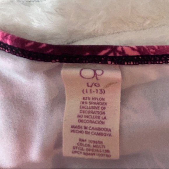 OP Swimsuit Bottoms Large L‎ (11-13) Pink Palm Tree Print Black Trim - Picture 3 of 4